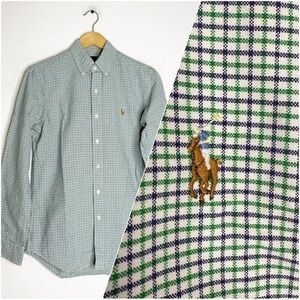 Ralph Lauren Green & Purple Check Button-Down Shirt – Size Small
